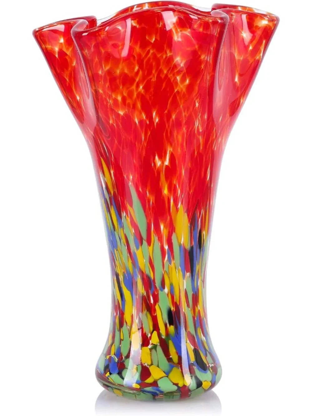 9.0 Green Red Vases For Flower Bouquet Unique Hand Blown Wide Mouth Shelf Deco